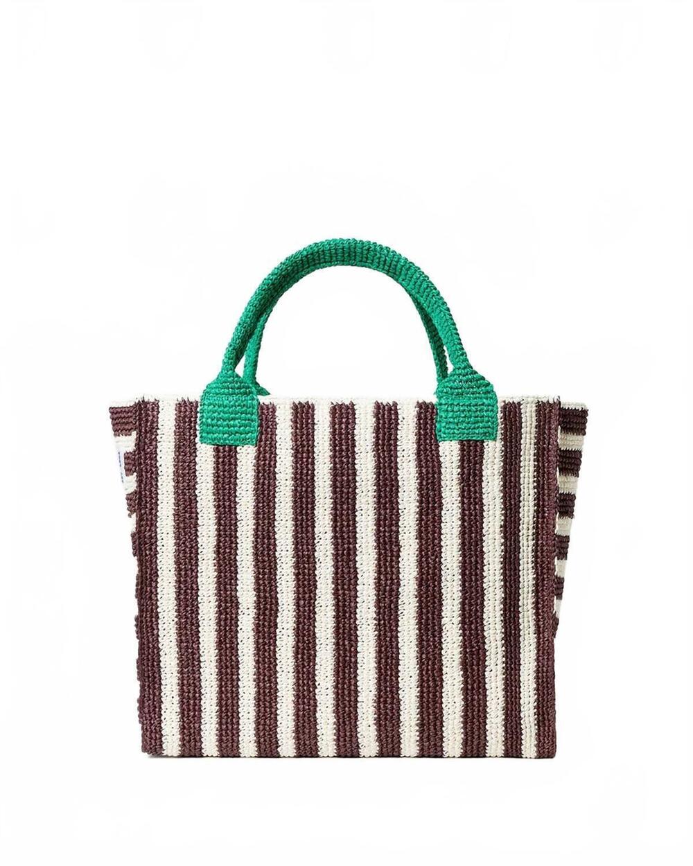 NEW LOEFFLER RANDALL sol crochet beach tote in green/brown stripe